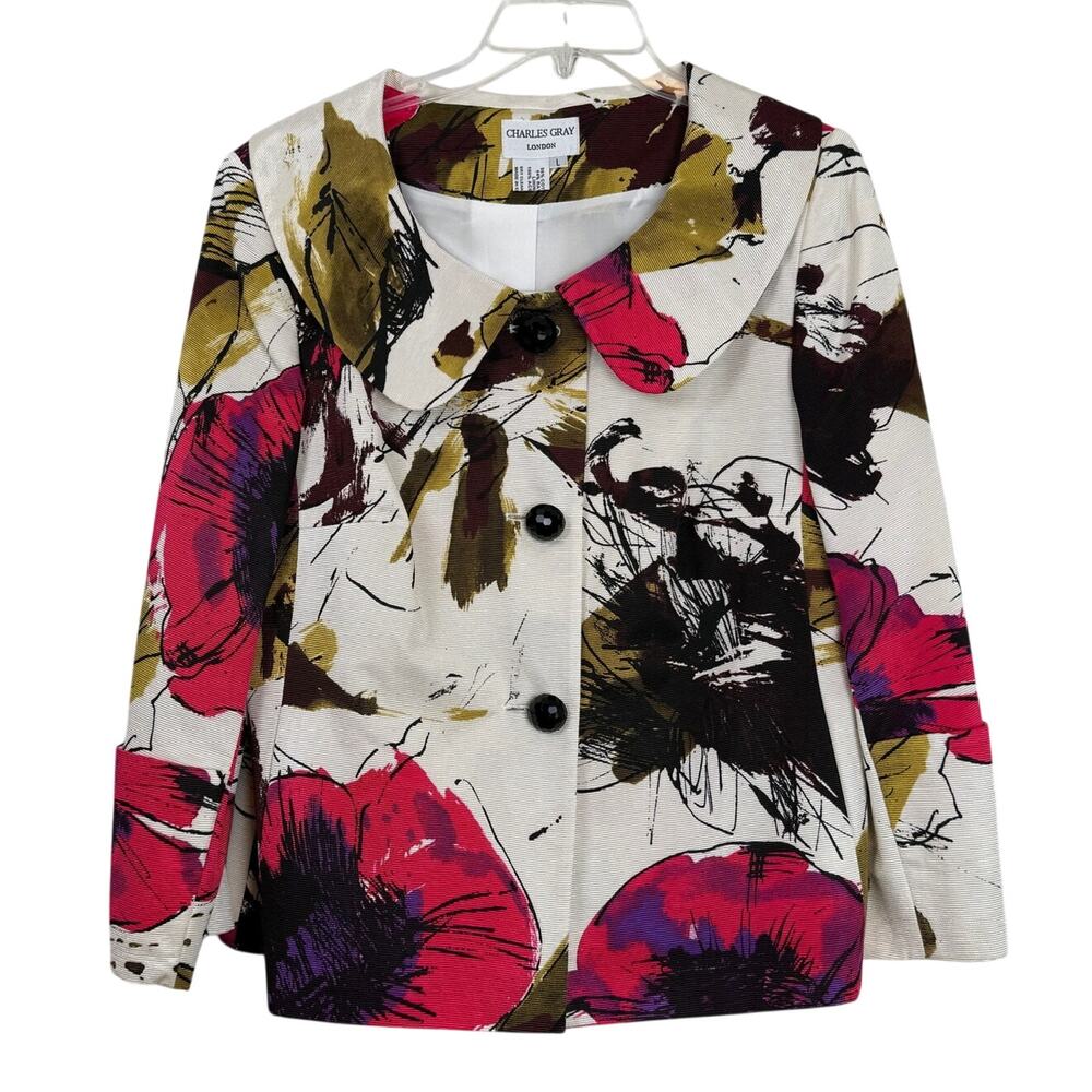 Charles Gray London Bold Abstract Floral Blazer Large Art To Wear Statement